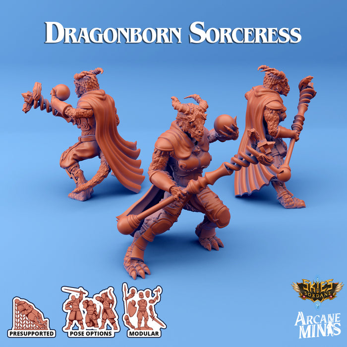 Dragonborn Sorceress B | Skies of Sordane | Fantasy Miniature | Arcane Minis