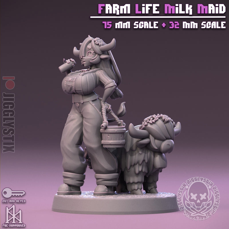Farm Life Milk Maid | Pin-Up Statue Fan Art Miniature Unpainted | Jigglystix