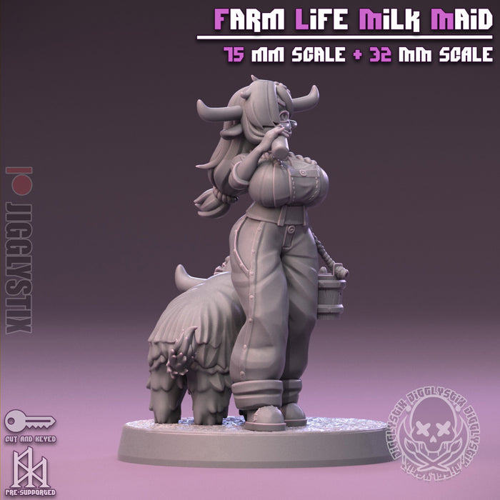 Farm Life Milk Maid | Pin-Up Statue Fan Art Miniature Unpainted | Jigglystix