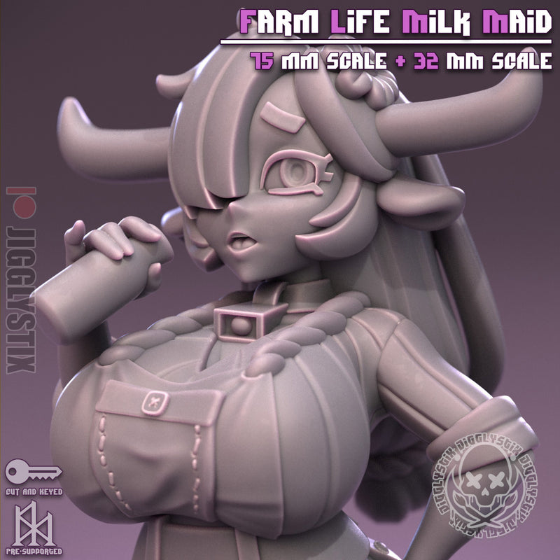 Farm Life Milk Maid | Pin-Up Statue Fan Art Miniature Unpainted | Jigglystix