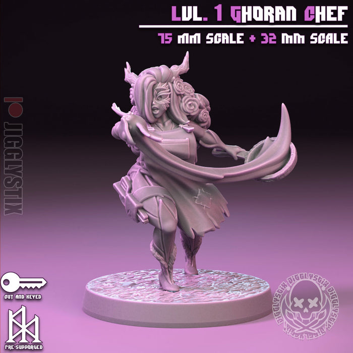 Lvl 1 Ghoran Chef (75mm) | Pin-Up Statue Fan Art Miniature Unpainted | Jigglystix