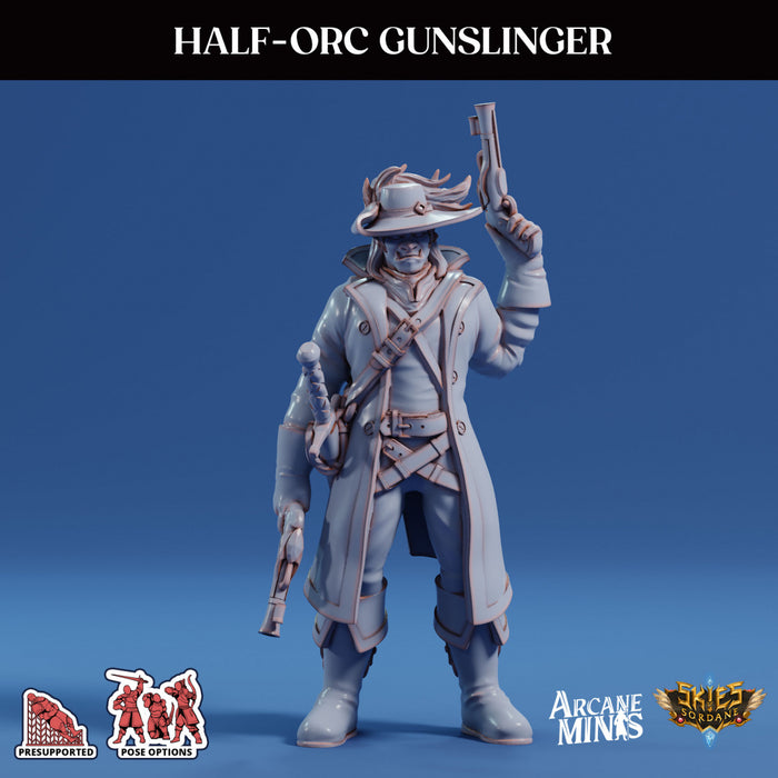 Half-Orc Gunslinger A | Skies of Sordane | Fantasy Miniature | Arcane Minis