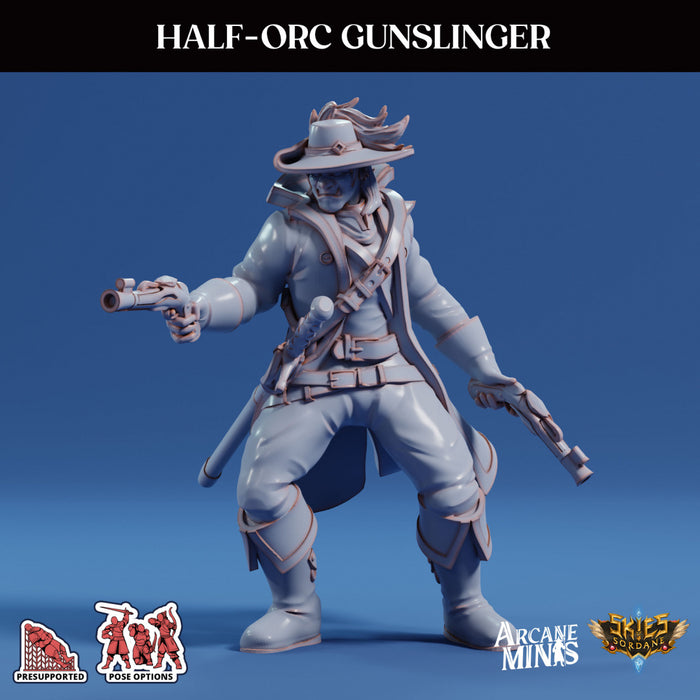 Half-Orc Gunslinger B | Skies of Sordane | Fantasy Miniature | Arcane Minis
