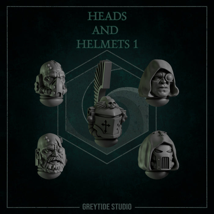Heads & Helmets Pack 1 | Eternal Pilgrims | Grey Tide Studio | Sci-Fi Grimdark Custom Bitz Wargaming Miniatures 28mm 32mm
