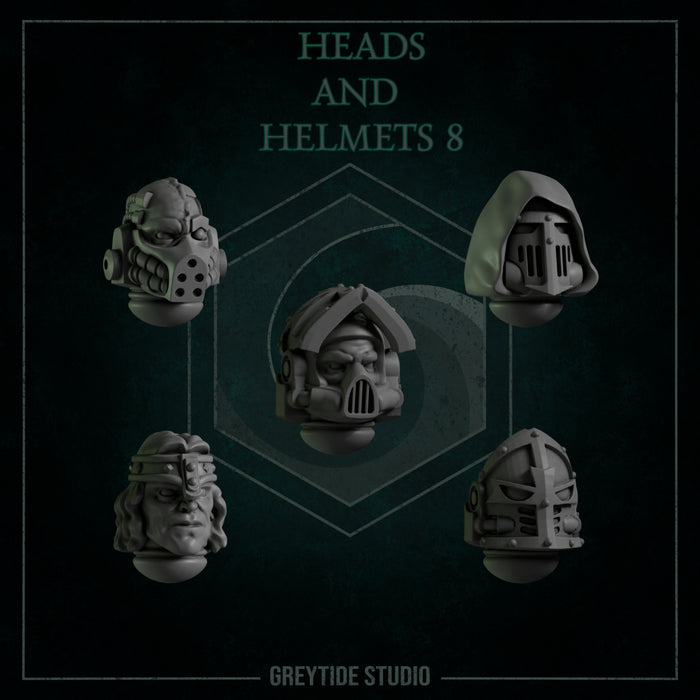 Heads & Helmets Pack 8 | Eternal Pilgrims | Grey Tide Studio | Sci-Fi Grimdark Custom Bitz Wargaming Miniatures 28mm 32mm