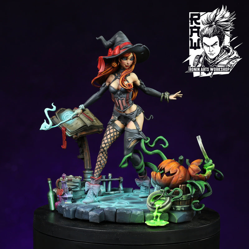 Hazel The Pumpkin Witch | Pin-Up Statue Fan Art Miniature Unpainted | Ronin Arts Workshop