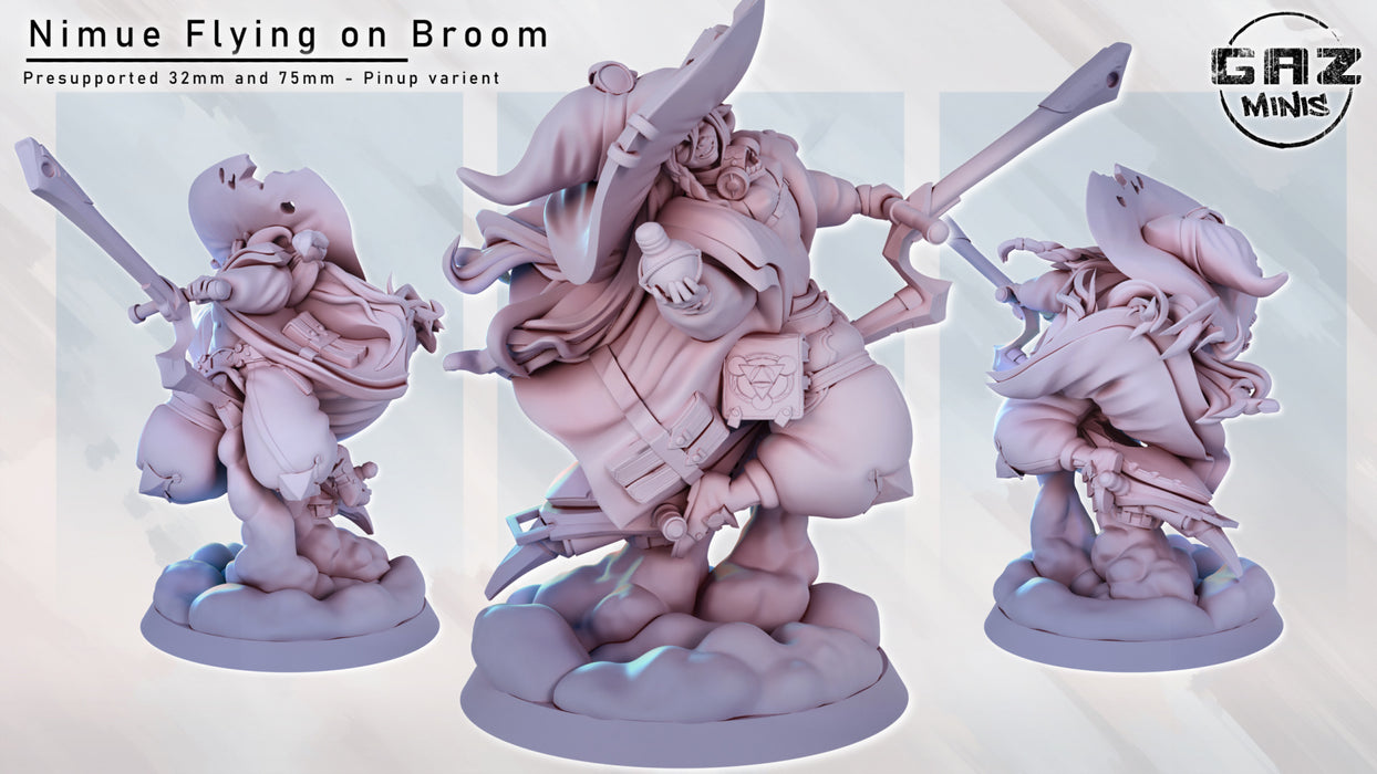 Nimue on Flying Broom (75mm) | Pin-up | Fantasy Miniature | Gaz Minis