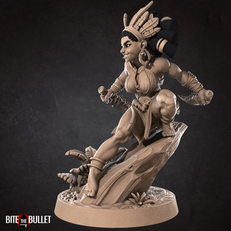 Kala the Headhunter Pin-Up | Amazons | Fantasy Miniature | Bite the Bullet