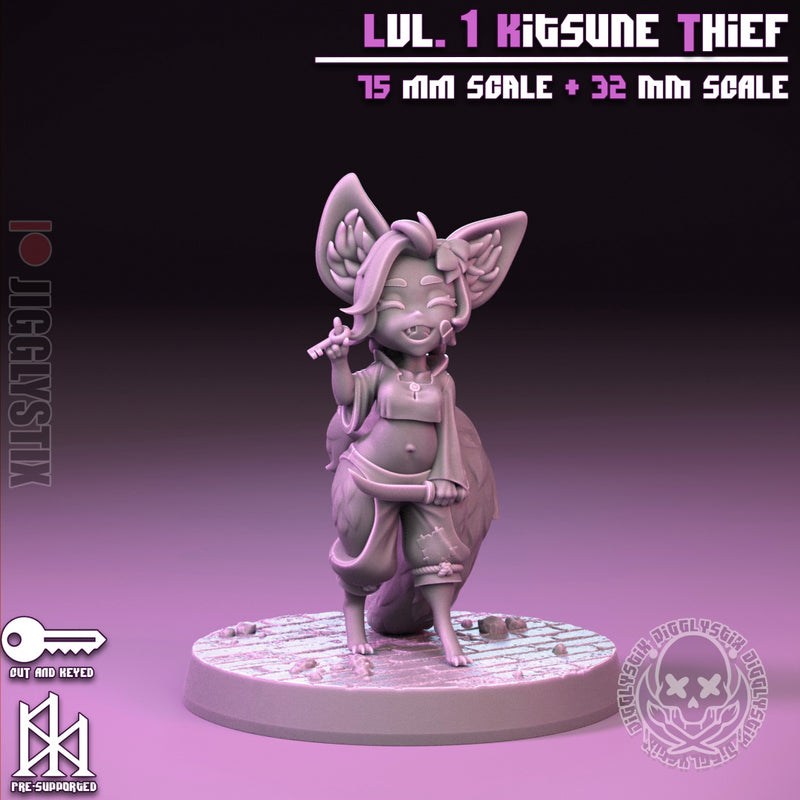 Lvl 1 Kitsune Thief | Pin-Up Statue Fan Art Miniature Unpainted | Jigglystix