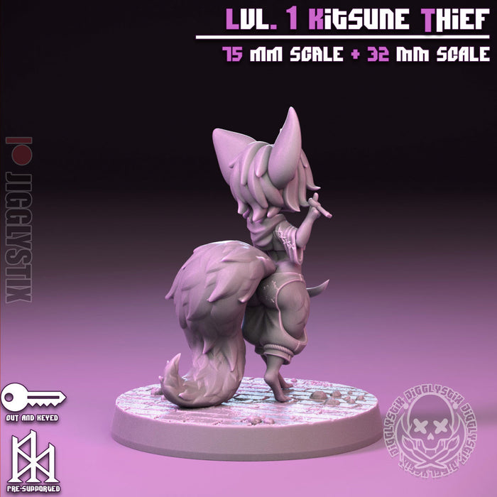 Lvl 1 Kitsune Thief (75mm) | Pin-Up Statue Fan Art Miniature Unpainted | Jigglystix