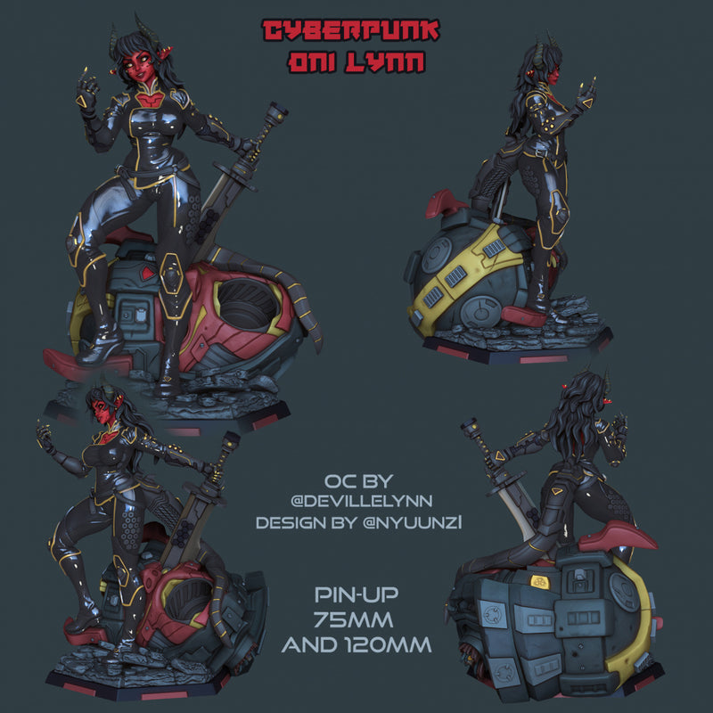 Cyberpunk Oni Lynn | Pin-Up Statue Fan Art Miniature Unpainted | Ronin Arts Workshop