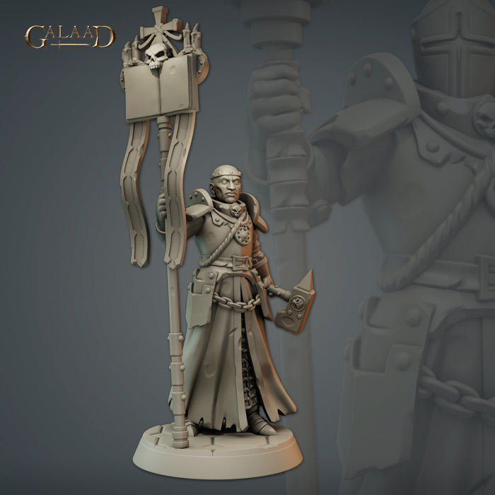 Priest Knight w/ Banner | Clergy | Fantasy Miniature | Galaad Miniatures