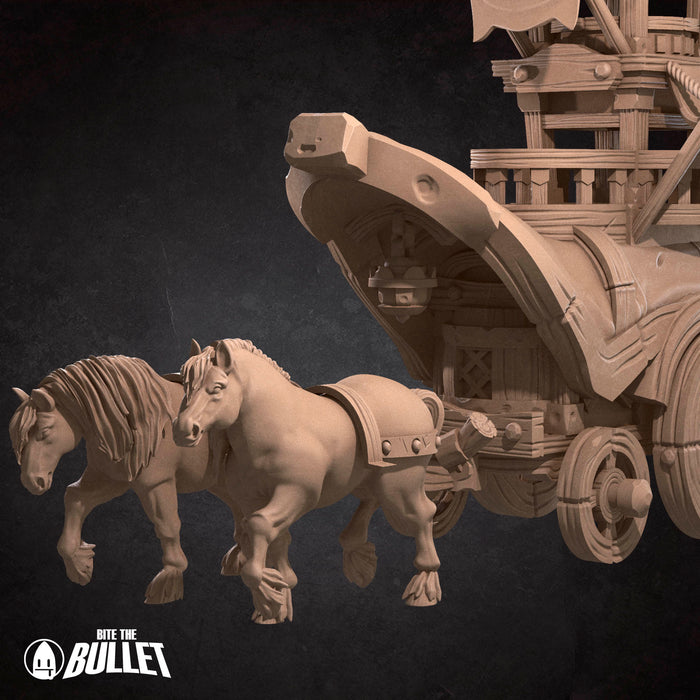 Horses & Cart | Bullet Town Fishing Village | Fantasy Miniature | Bite the Bullet