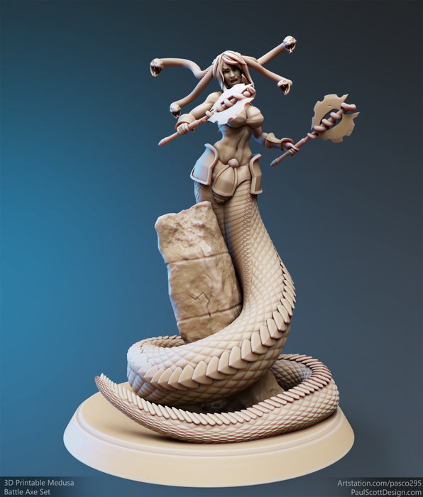 Medusa Elite Battle Axe Miniatures | Nagas | Fantasy Miniature | PS Miniatures