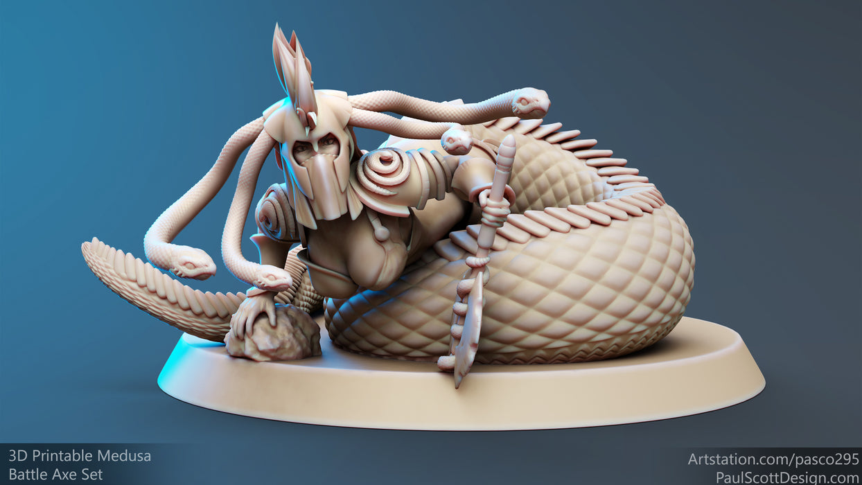 Medusa Elite Battle Axe (Pose 3) | Nagas | Fantasy Miniature | PS Miniatures