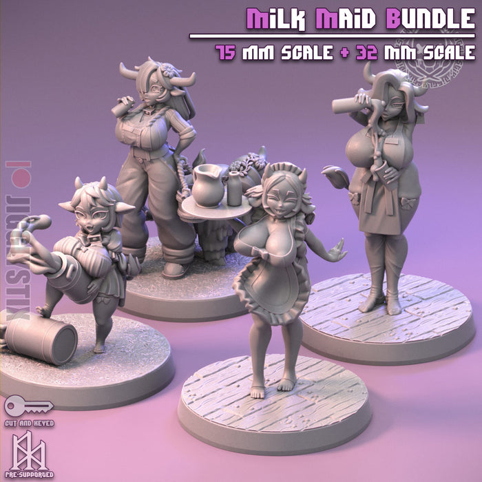 Milk Maid Bundle | Pin-Up Statue Fan Art Miniature Unpainted | Jigglystix
