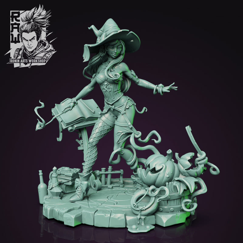 Hazel The Pumpkin Witch | Pin-Up Statue Fan Art Miniature Unpainted | Ronin Arts Workshop