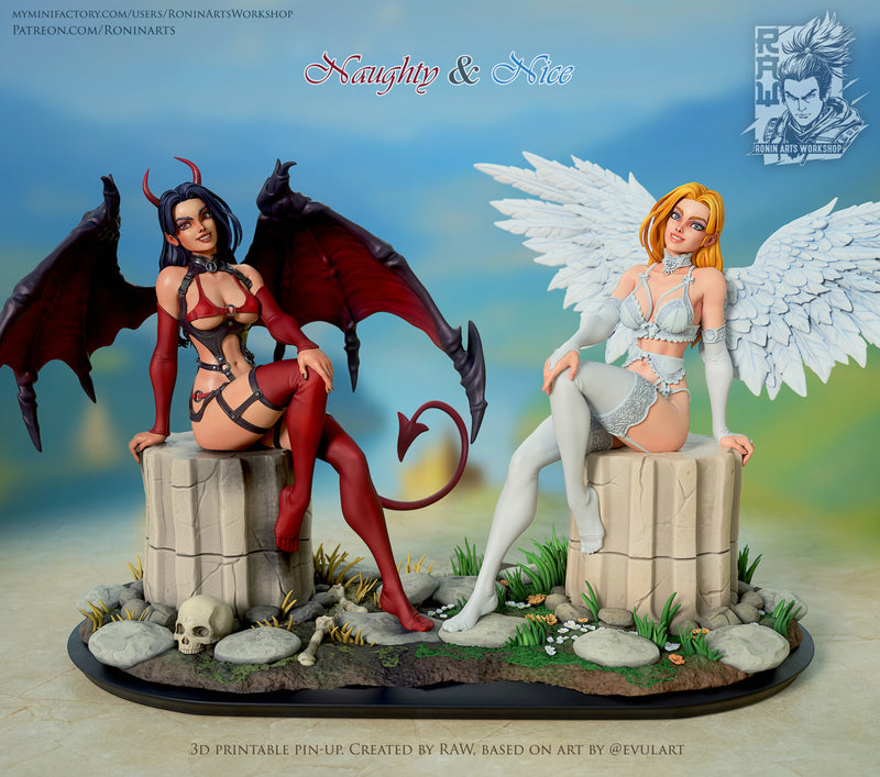 Naughty & Nice | Pin-Up Statue Fan Art Miniature Unpainted | Ronin Arts Workshop