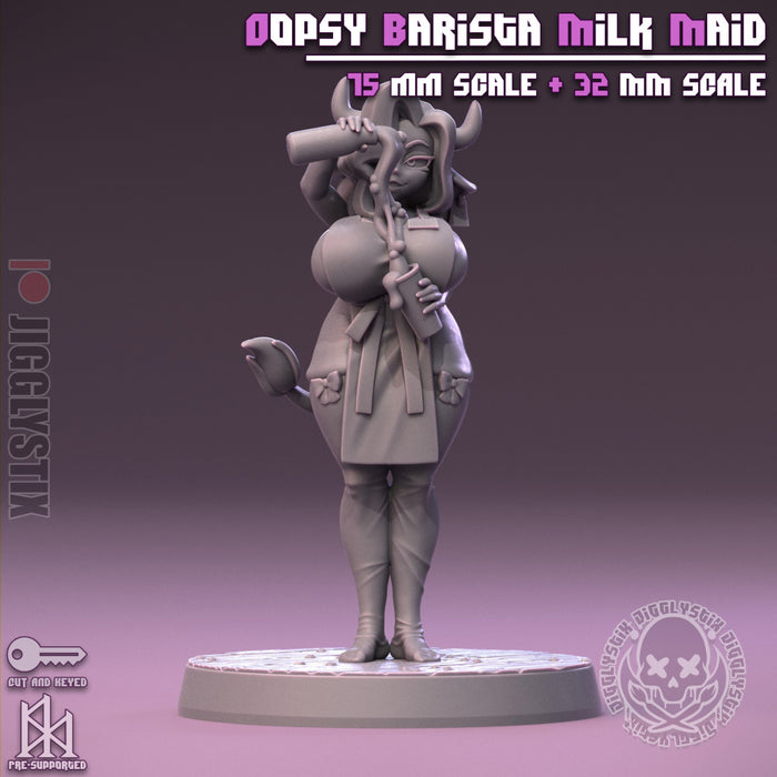 Oopsy Barista Milk Maid | Pin-Up Statue Fan Art Miniature Unpainted | Jigglystix