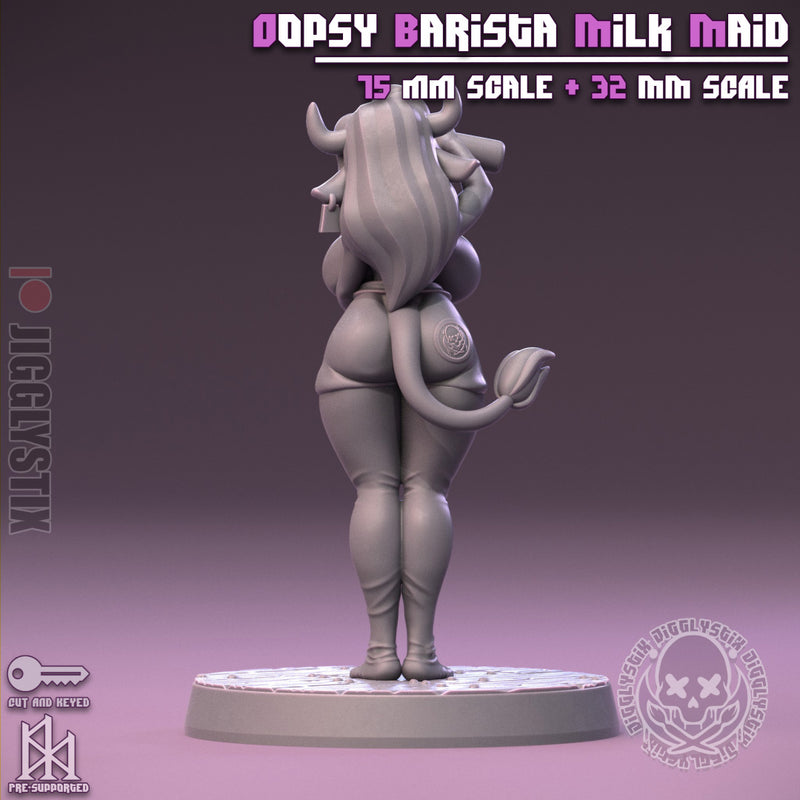 Oopsy Barista Milk Maid | Pin-Up Statue Fan Art Miniature Unpainted | Jigglystix