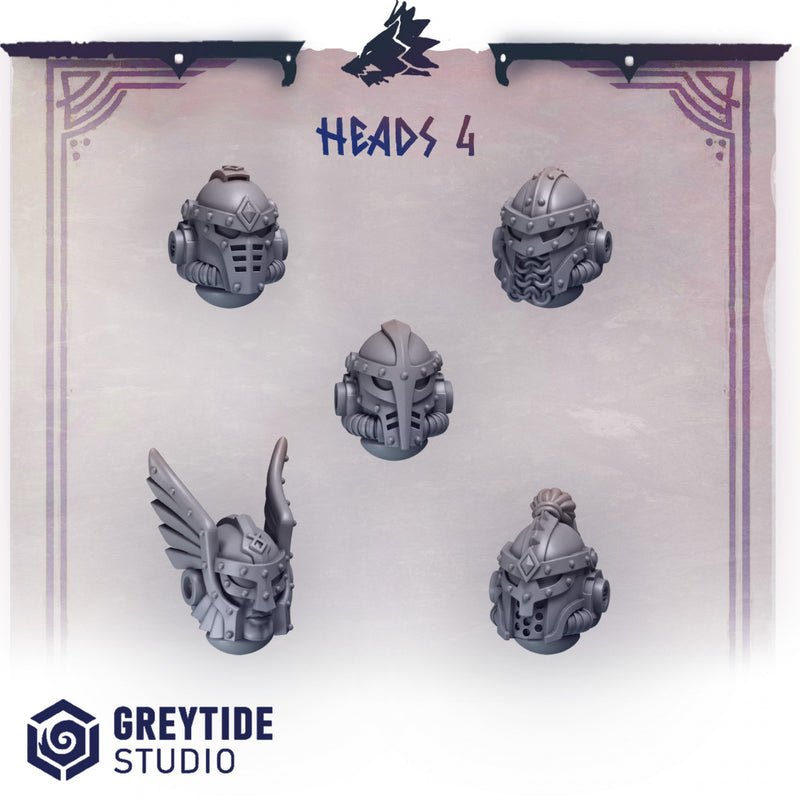 Heads Pack 4 Primal Hounds Conversion Bits For 28mm 32mm Sci-fi Space Knights