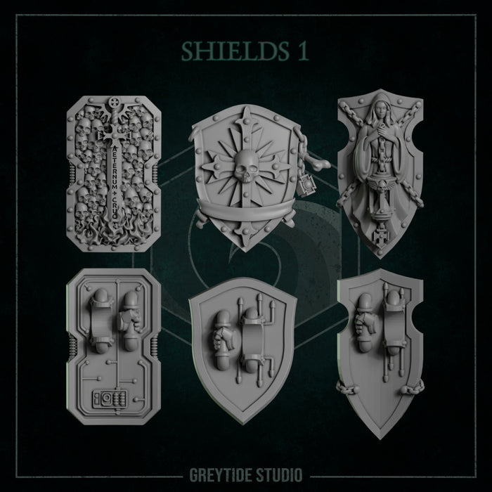 Shields Pack 1 | Eternal Pilgrims | Grey Tide Studio | Sci-Fi Grimdark Custom Bitz Wargaming Miniatures 28mm 32mm