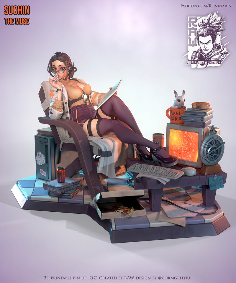 Suchin the Muse | Pin-Up Statue Fan Art Miniature Unpainted | Ronin Arts Workshop