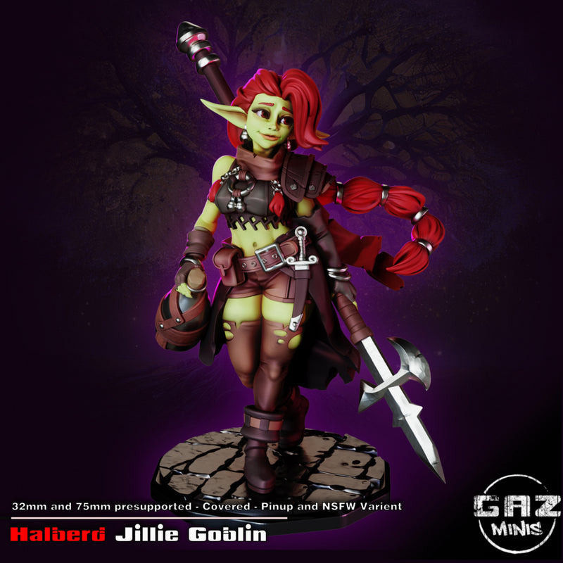 Halberd Wielder Jillie Goblin | Fantasy Pin-Up | Fantasy Miniature | Gaz Minis