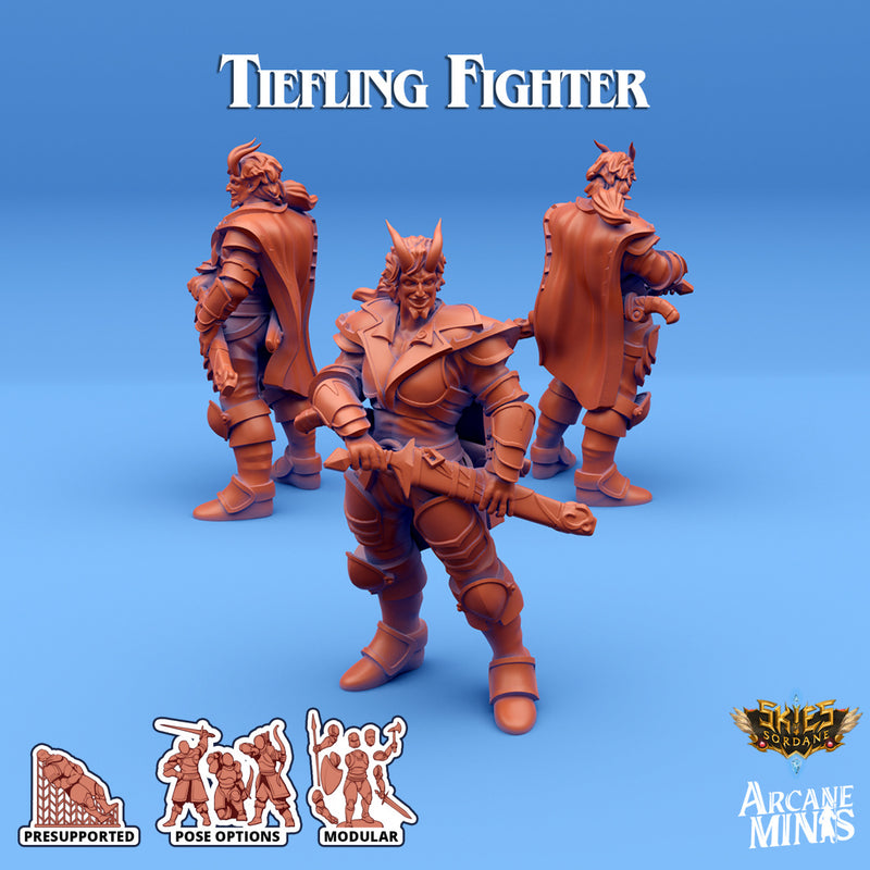 Tiefling Fighter A | Skies of Sordane | Fantasy Miniature | Arcane Minis