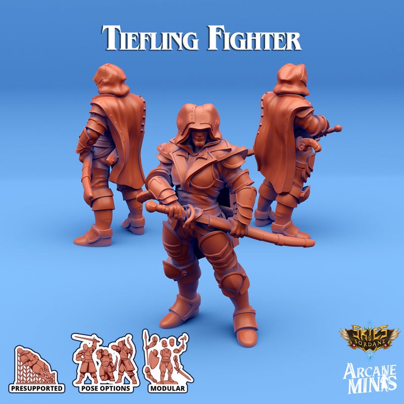 Tiefling Fighter B | Skies of Sordane | Fantasy Miniature | Arcane Minis