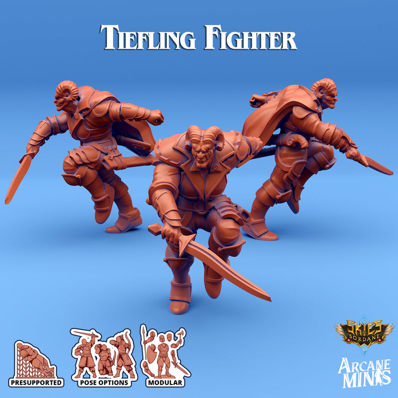Tiefling Fighter C | Skies of Sordane | Fantasy Miniature | Arcane Minis