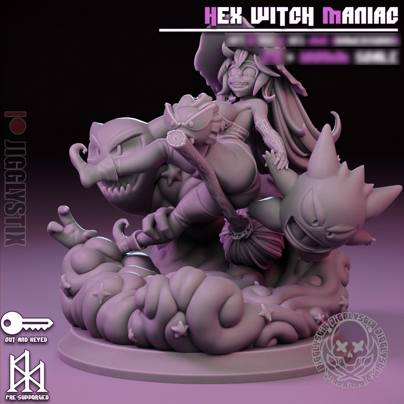 Hex Witch Maniac | Pin-Up Statue Fan Art Miniature Unpainted | Jigglystix