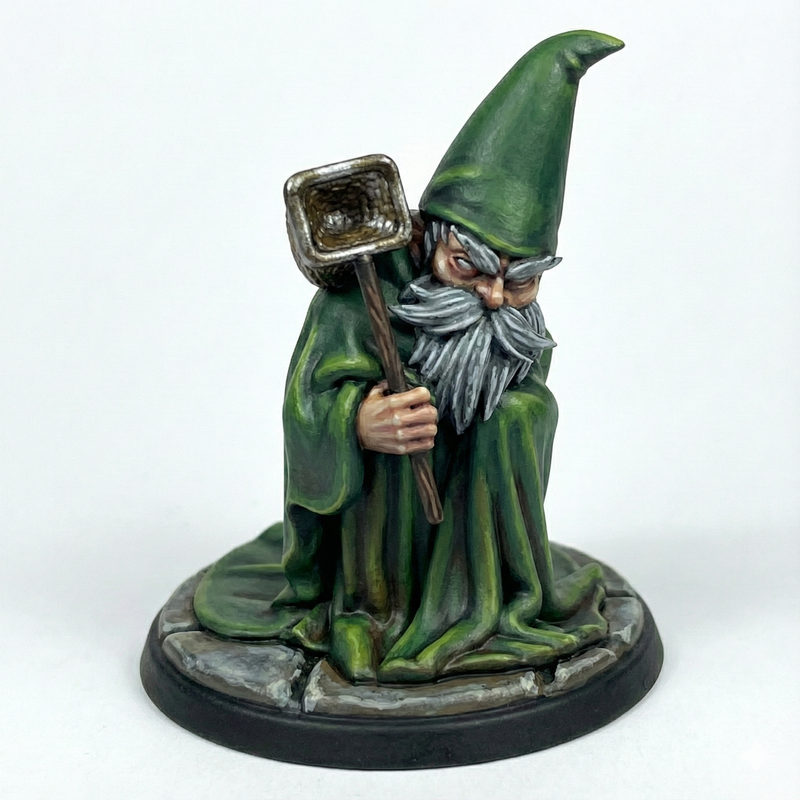 Tiny Green Mall Wizard | Fantasy Miniature | Twin Goddess Miniatures
