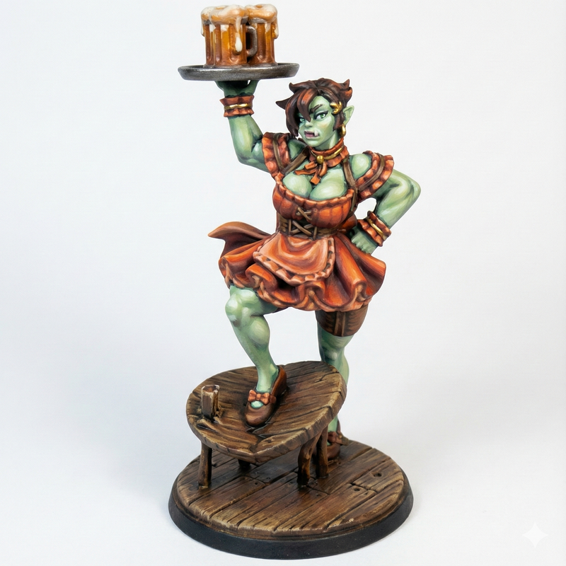 Tavern Maid Orc | Friday Night Tavern | Fantasy Miniature | Twin Goddess Miniatures