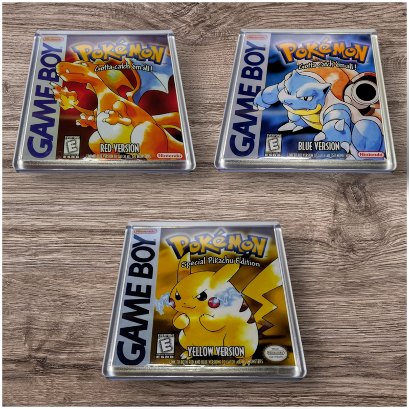 Gameboy Pokemon Red Blue Yellow Green - Retro Gaming Box Art Gift Coasters