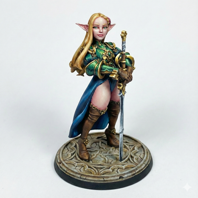 Melrissa the Elven Paladin Pin-Up | Twin Goddess Miniatures