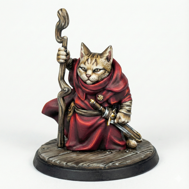 Cat Hermit Wizard | Friday Night Tavern | Fantasy Miniature | Twin Goddess Miniatures