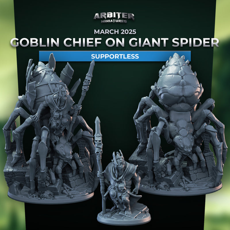 Goblin Chief on Giant Spider Miniatures | Pose Pack B | Arbiter Miniatures