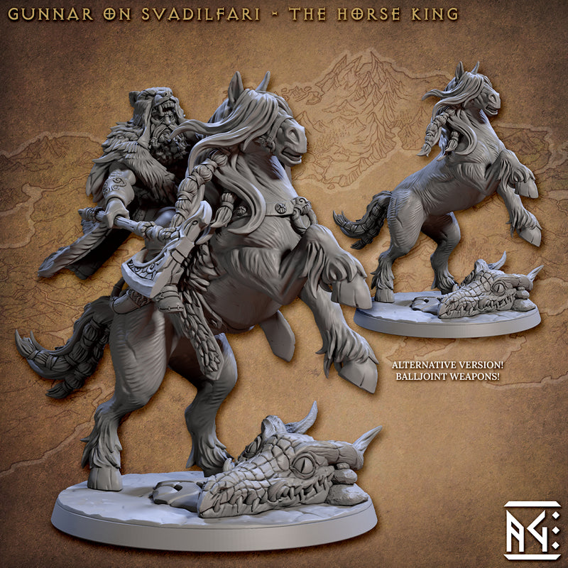 Gunnar the Norse King on Svadilfari | Skutagaard Northmen Saga | Fantasy D&D Miniature | Artisan Guild