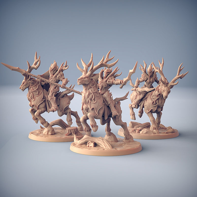 Sylvan Stag Rider w/Helmet Miniatures | Sylvan Knights | Fantasy D&D Miniature | Artisan Guild