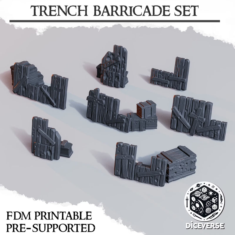 Barricade Terrain Kit | Wargaming Terrain FDM Trench Grimdark Scenery | Diceverse