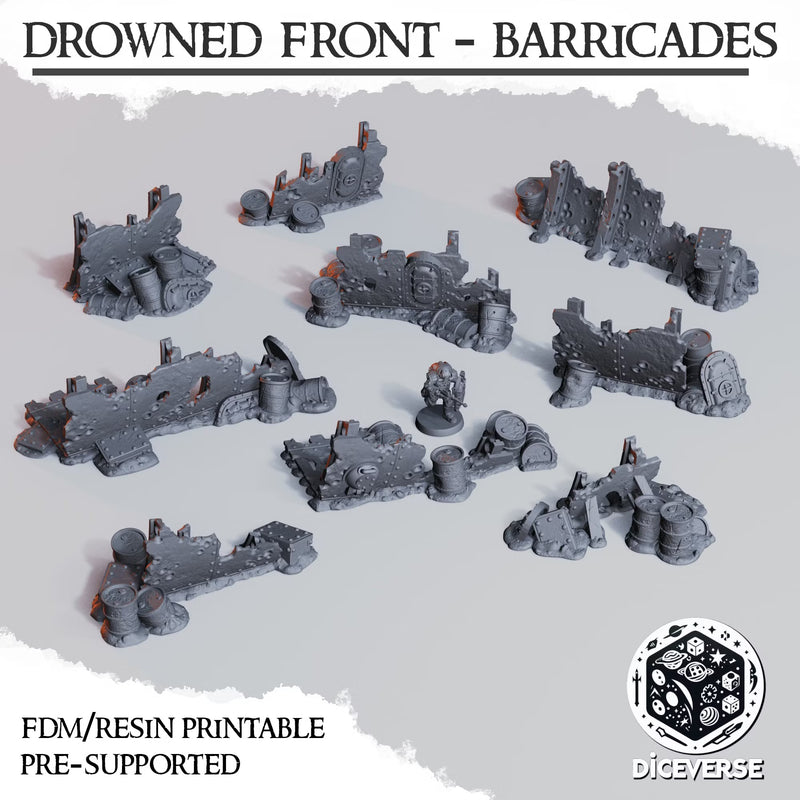 Drowned Front Barricades | Wargaming Terrain FDM Trench Grimdark Scenery | Diceverse
