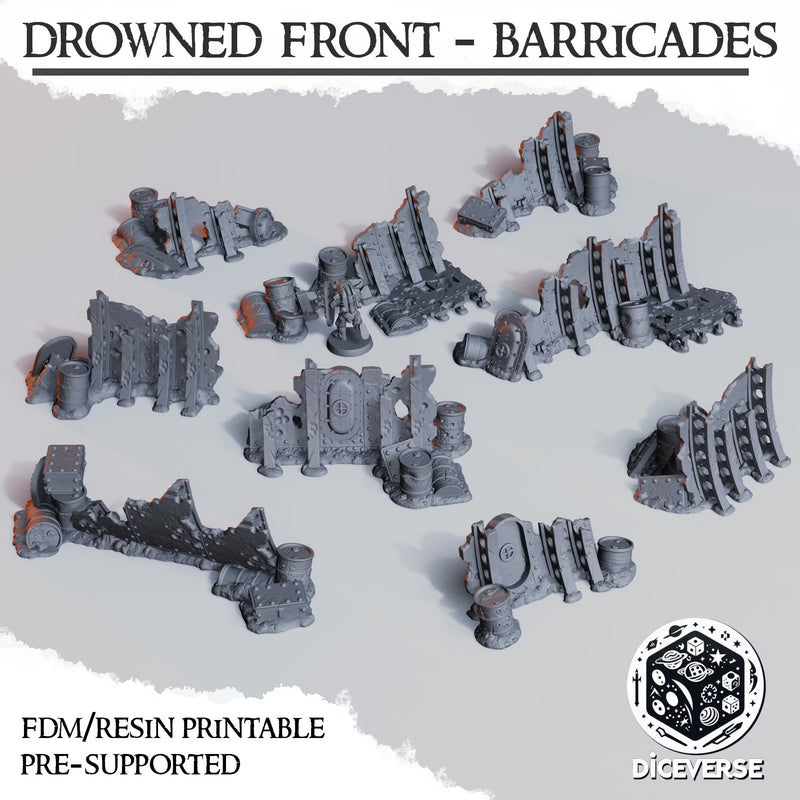 Drowned Front Barricades | Wargaming Terrain FDM Trench Grimdark Scenery | Diceverse