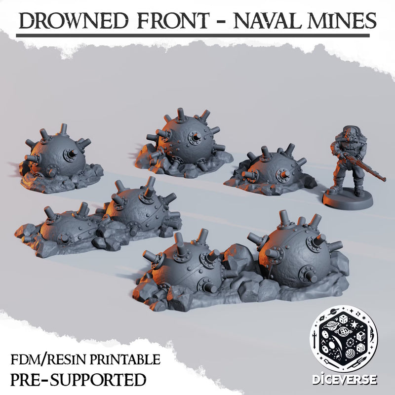 Drowned Front Naval Mines | Wargaming Terrain FDM Trench Grimdark Scenery | Diceverse
