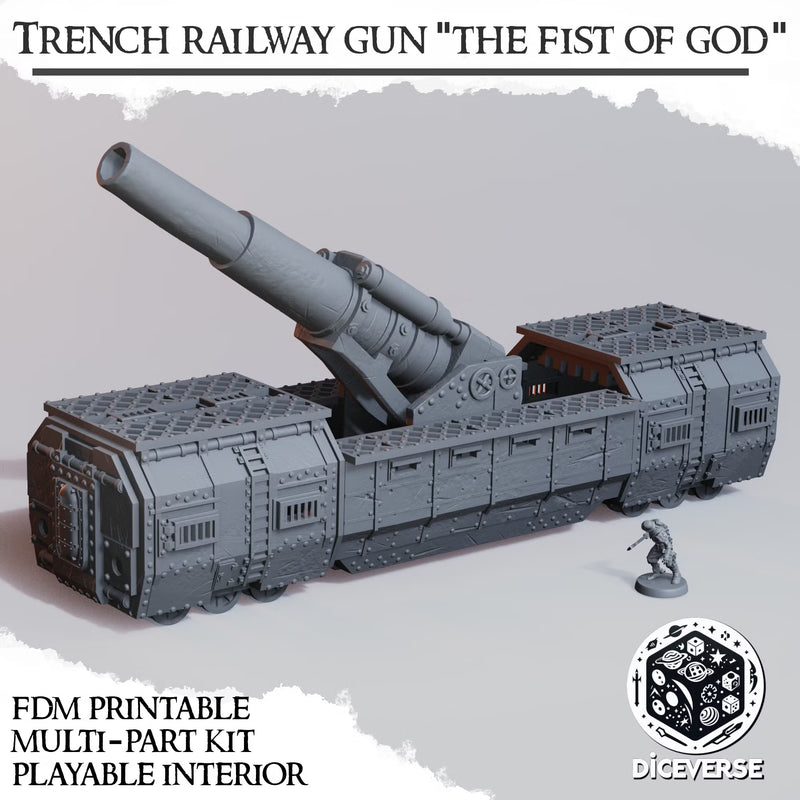 Trench Railway Gun "Fist of God" | Wargaming Terrain FDM Trench Grimdark Scenery | Diceverse