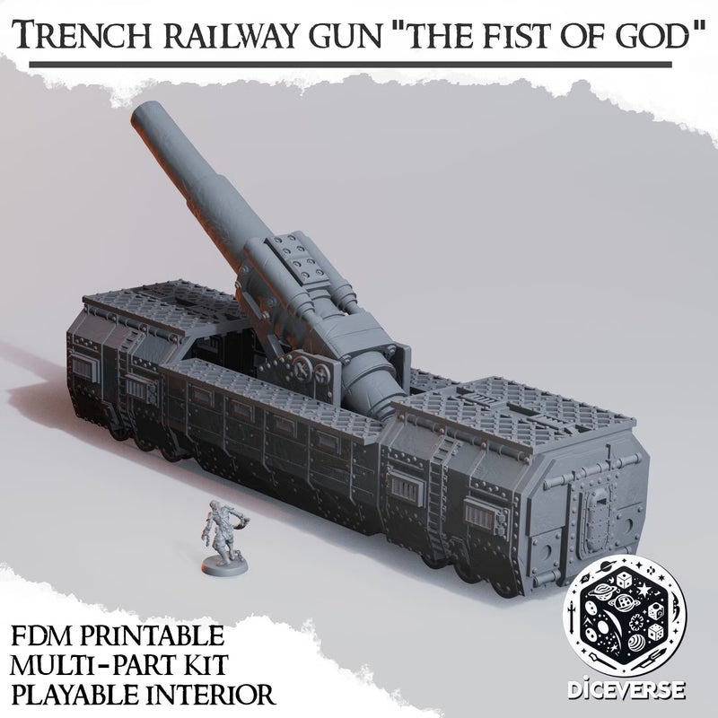 Trench Railway Gun "Fist of God" | Wargaming Terrain FDM Trench Grimdark Scenery | Diceverse