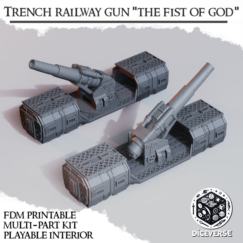 Trench Railway Gun "Fist of God" | Wargaming Terrain FDM Trench Grimdark Scenery | Diceverse