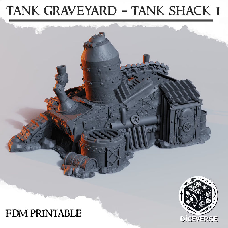 Tank Shack Graveyard | Wargaming Terrain FDM Trench Grimdark Scenery | Diceverse