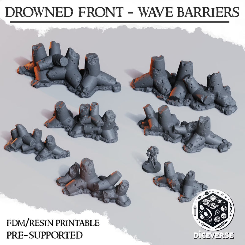 Drowned Front Wave Barriers Set | Wargaming Terrain FDM Trench Grimdark Scenery | Diceverse