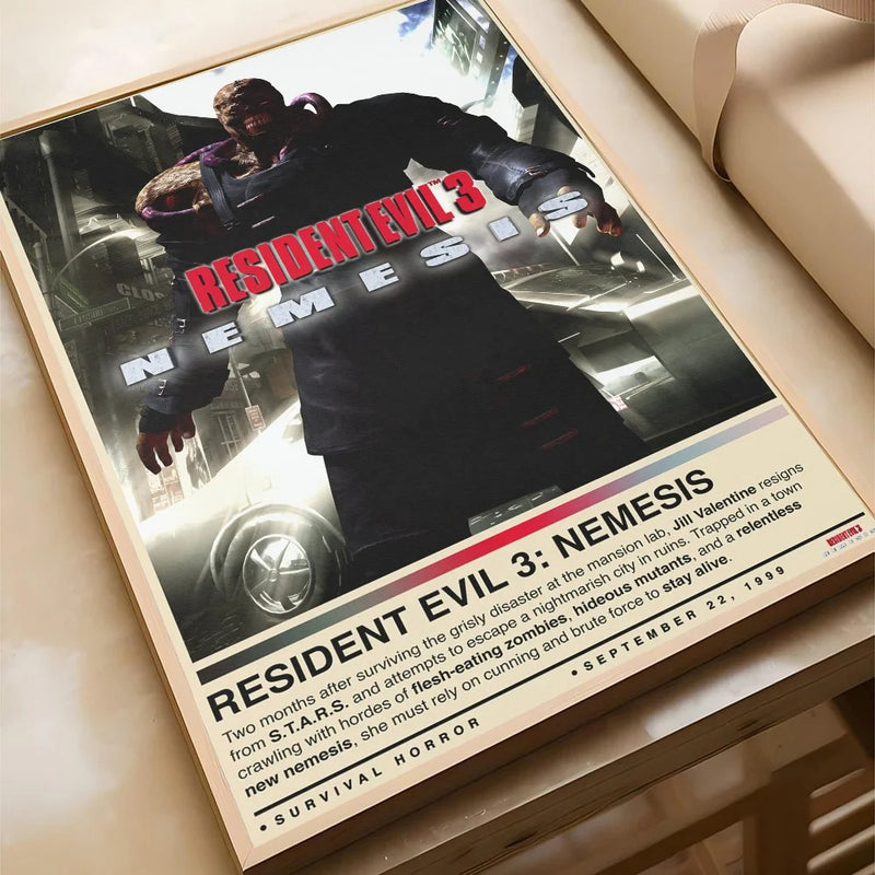 Resident Evil Vintage Movie Poster | Game Poster Canvas Wall Art | Unframed